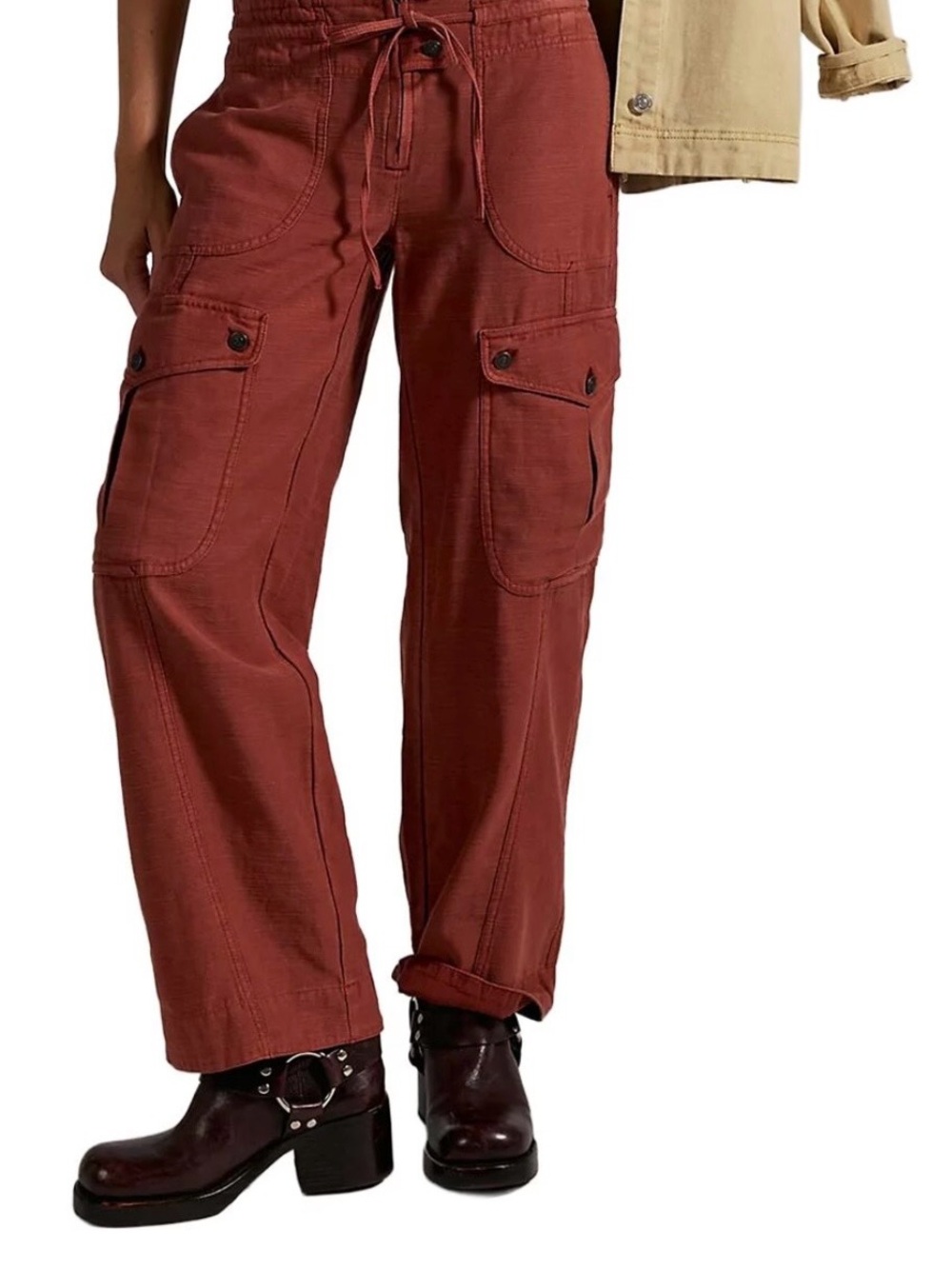 We The Free Park Ave Pant Spiced Rum Cargo Pants with Drawstring Waist size M